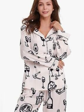 🔺️Pink Pink & Black Print Buttoned Front Long Sleeve Top Medium